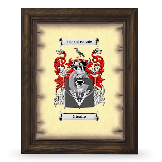 Nicolle Coat of Arms Framed - Brown