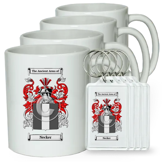 Necker Set of 4 Coffee Mugs and Keychains