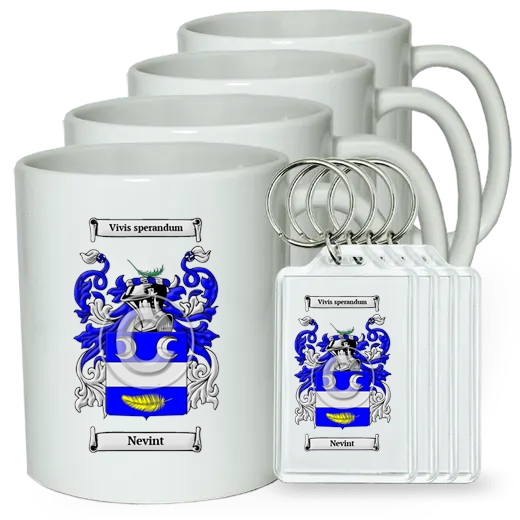 Nevint Set of 4 Coffee Mugs and Keychains