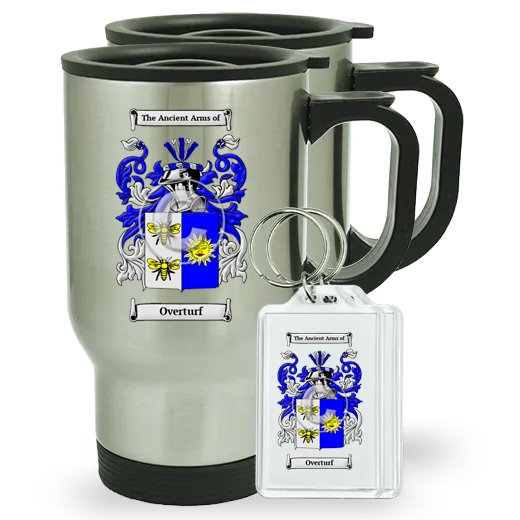 Overturf Pair of Travel Mugs and pair of Keychains