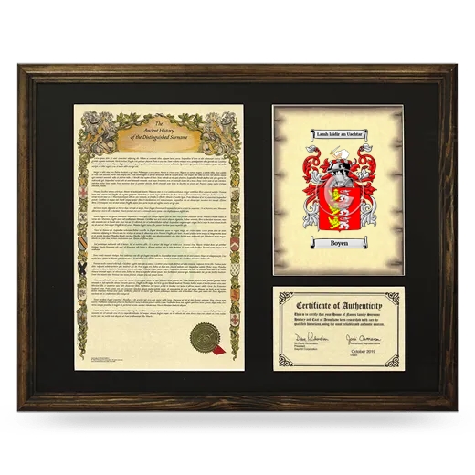 Boyen Framed Surname History and Coat of Arms - Brown
