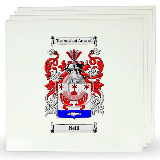 Neill Set of Four Large Tiles with Coat of Arms