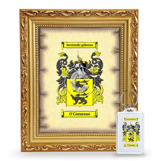 O'Corneane Framed Coat of Arms and Keychain - Gold