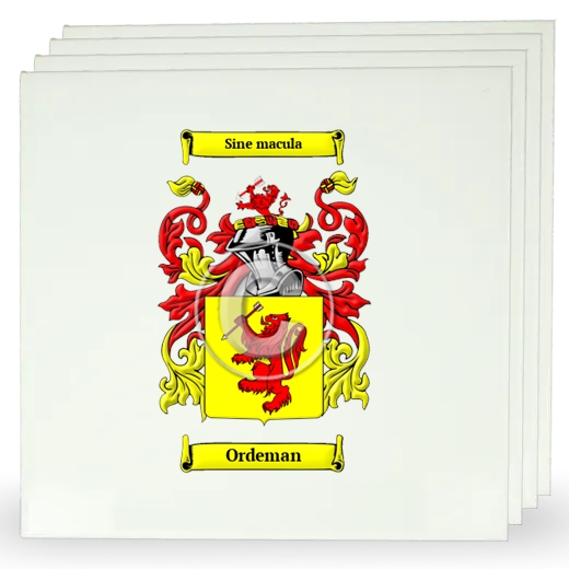 Ordeman Set of Four Large Tiles with Coat of Arms