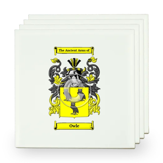 Owle Set of Four Small Tiles with Coat of Arms