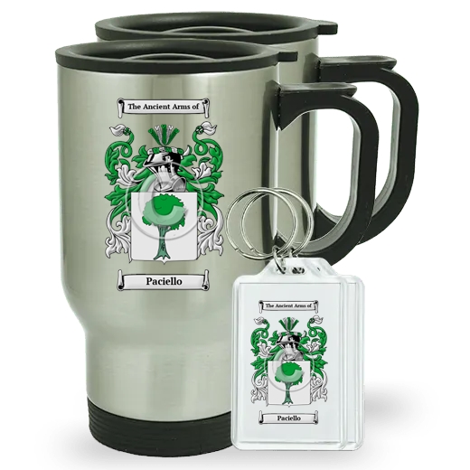 Paciello Pair of Travel Mugs and pair of Keychains