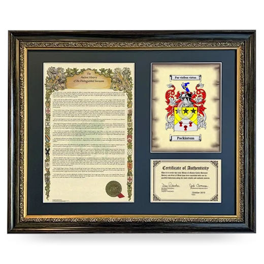 Packintum Framed Surname History and Coat of Arms- Heirloom