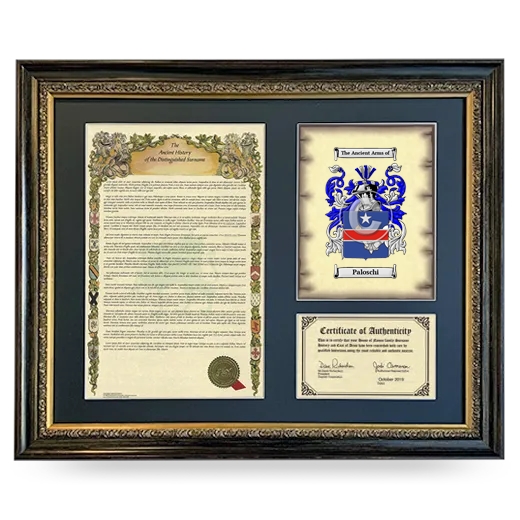 Paloschi Framed Surname History and Coat of Arms- Heirloom