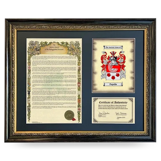 Papalia Framed Surname History and Coat of Arms- Heirloom