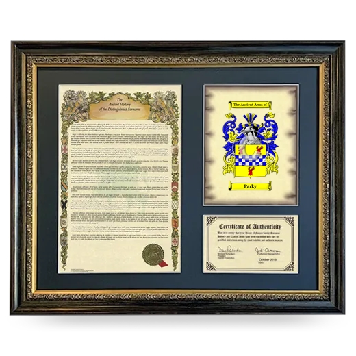 Parky Framed Surname History and Coat of Arms- Heirloom