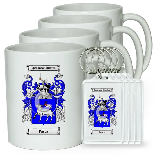 Pasca Set of 4 Coffee Mugs and Keychains