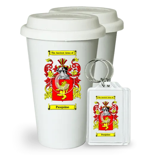 Pasquino Pair of Ceramic Tumblers with Lids and Keychains