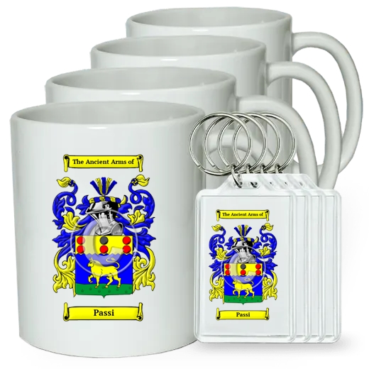 Passi Set of 4 Coffee Mugs and Keychains