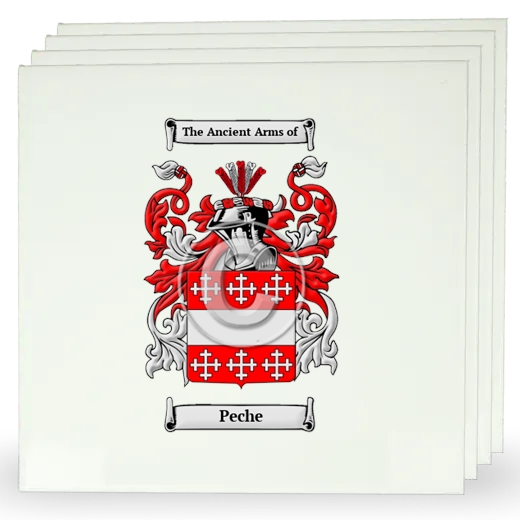 Peche Set of Four Large Tiles with Coat of Arms