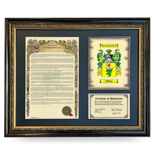 Pellisier Framed Surname History and Coat of Arms- Heirloom