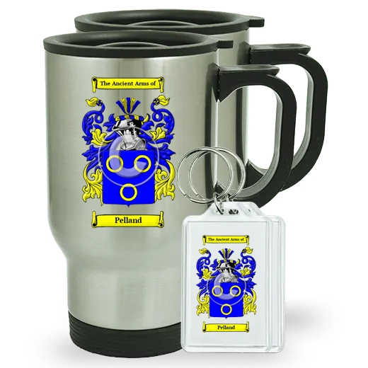 Pelland Pair of Travel Mugs and pair of Keychains