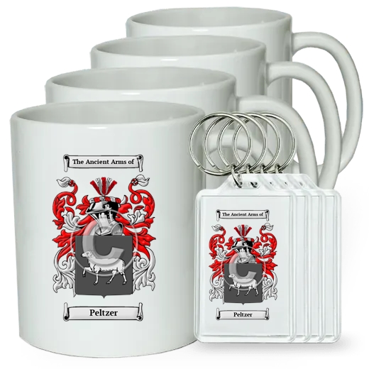 Peltzer Set of 4 Coffee Mugs and Keychains