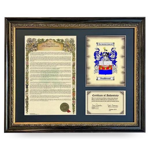 Pendletend Framed Surname History and Coat of Arms- Heirloom