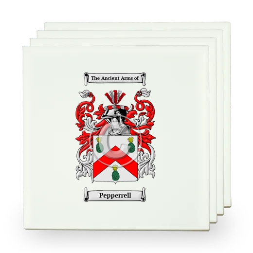 Pepperrell Set of Four Small Tiles with Coat of Arms