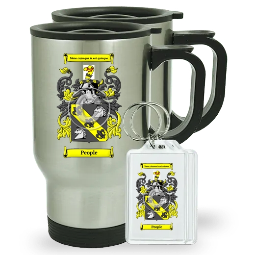 People Pair of Travel Mugs and pair of Keychains