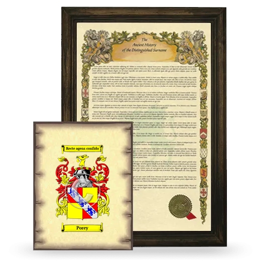 Porey Framed History and Coat of Arms Print - Brown