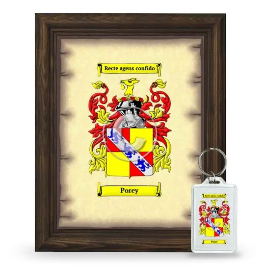 Porey Framed Coat of Arms and Keychain - Brown