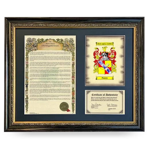 Porrey Framed Surname History and Coat of Arms- Heirloom