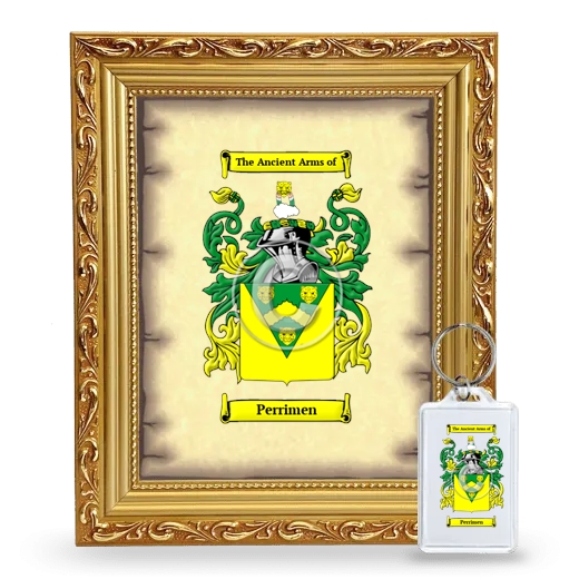Perrimen Framed Coat of Arms and Keychain - Gold