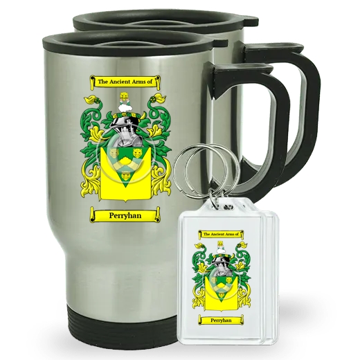 Perryhan Pair of Travel Mugs and pair of Keychains
