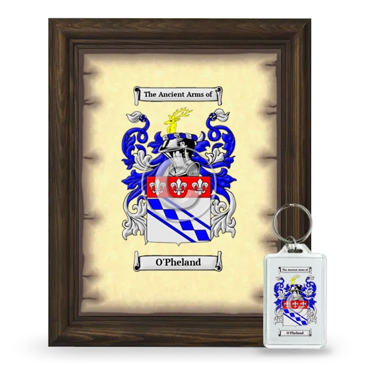 O'Pheland Framed Coat of Arms and Keychain - Brown
