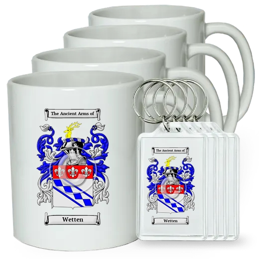 Wetten Set of 4 Coffee Mugs and Keychains