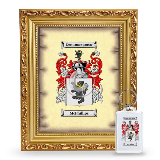 McPhillips Framed Coat of Arms and Keychain - Gold