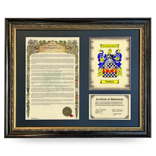 Peckfard Framed Surname History and Coat of Arms- Heirloom