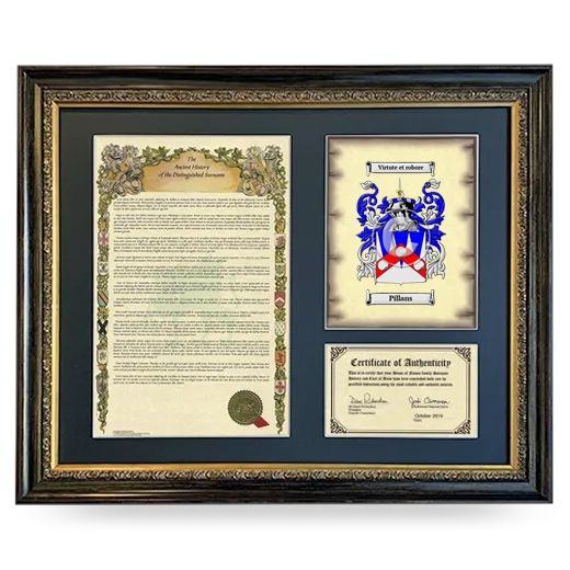 Pillans Framed Surname History and Coat of Arms- Heirloom