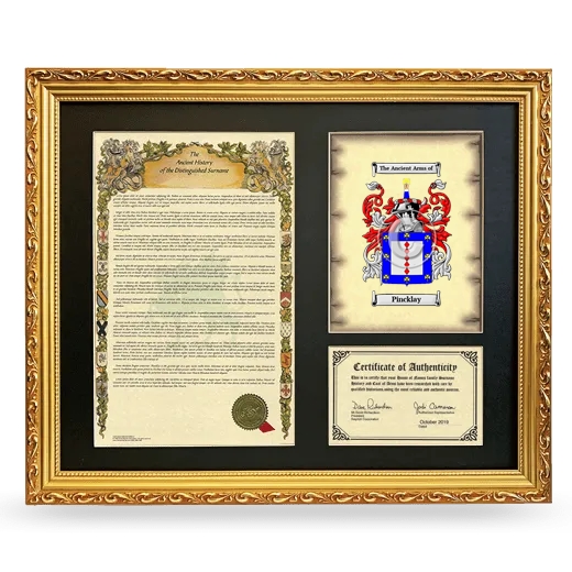 Pincklay Framed Surname History and Coat of Arms- Gold