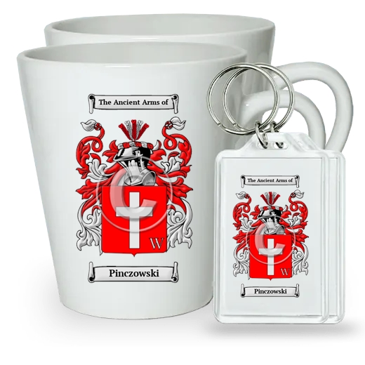 Pinczowski Pair of Latte Mugs and Pair of Keychains