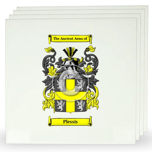 Plessis Set of Four Large Tiles with Coat of Arms