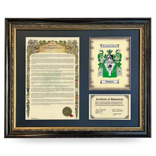 Potmore Framed Surname History and Coat of Arms- Heirloom