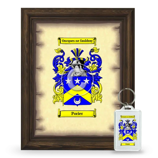 Porier Framed Coat of Arms and Keychain - Brown