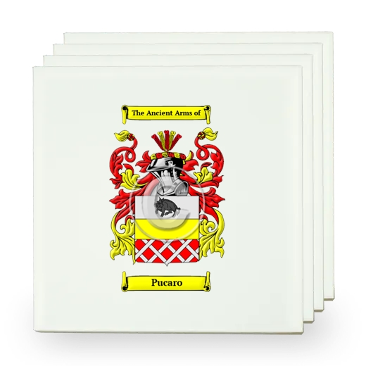 Pucaro Set of Four Small Tiles with Coat of Arms