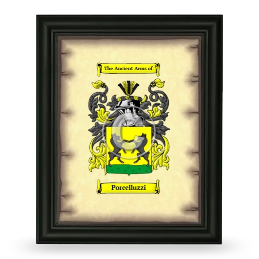 Porcelluzzi Coat of Arms Framed - Black