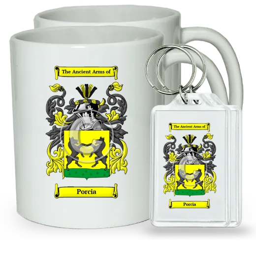 Porcia Pair of Coffee Mugs and Pair of Keychains