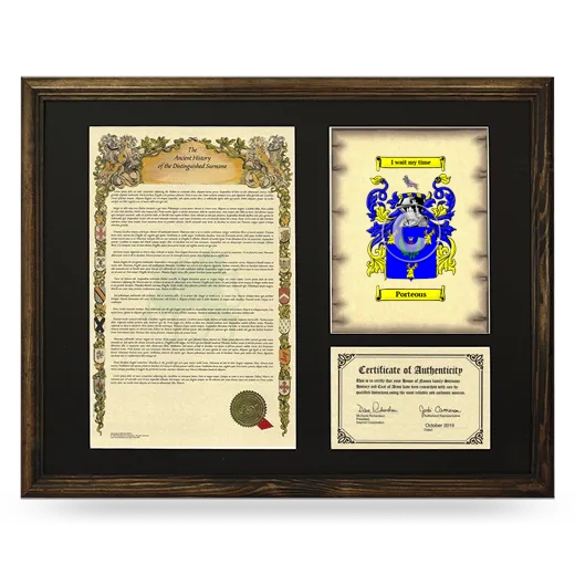 Porteous Framed Surname History and Coat of Arms - Brown