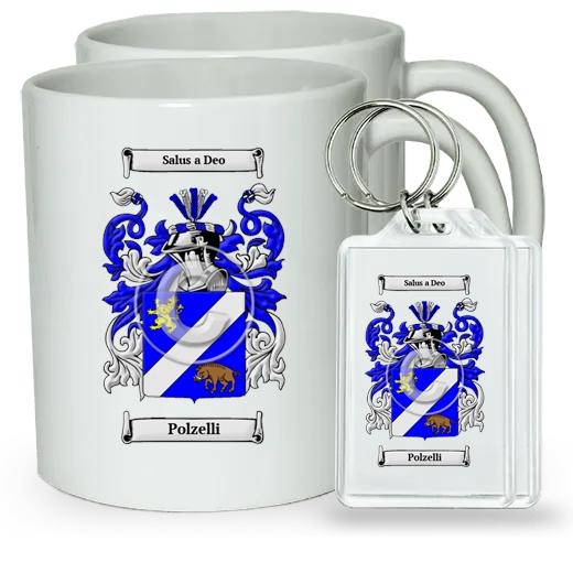 Polzelli Pair of Coffee Mugs and Pair of Keychains