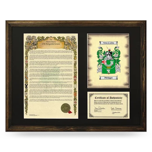 Pittinger Framed Surname History and Coat of Arms - Brown