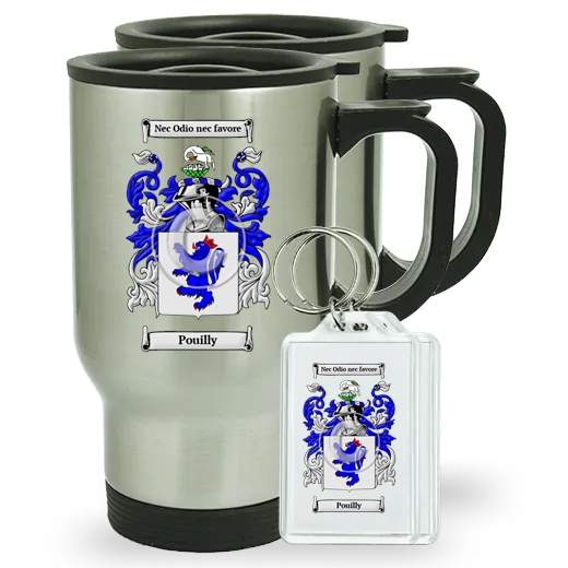 Pouilly Pair of Travel Mugs and pair of Keychains