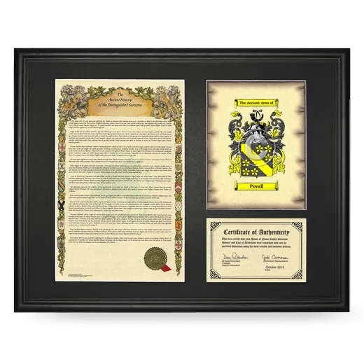 Povall Framed Surname History and Coat of Arms - Black