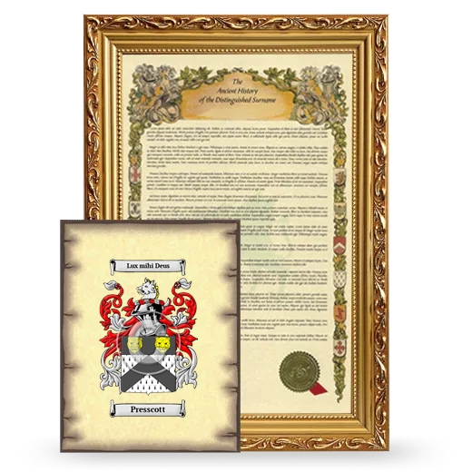 Presscott Framed History and Coat of Arms Print - Gold