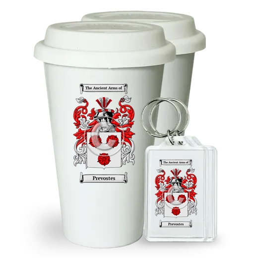 Prevostes Pair of Ceramic Tumblers with Lids and Keychains