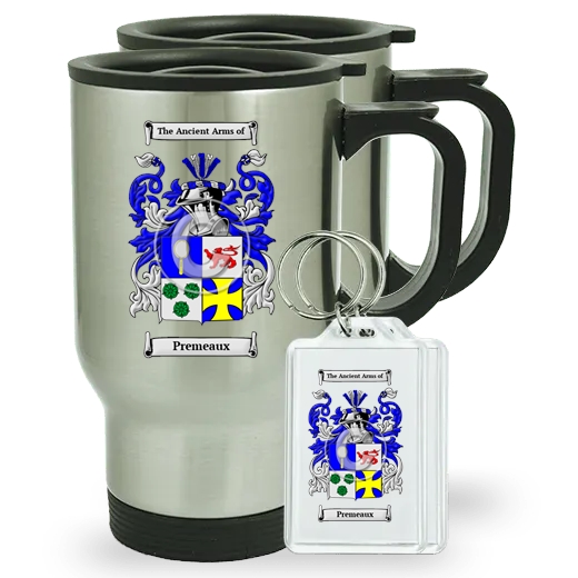 Premeaux Pair of Travel Mugs and pair of Keychains